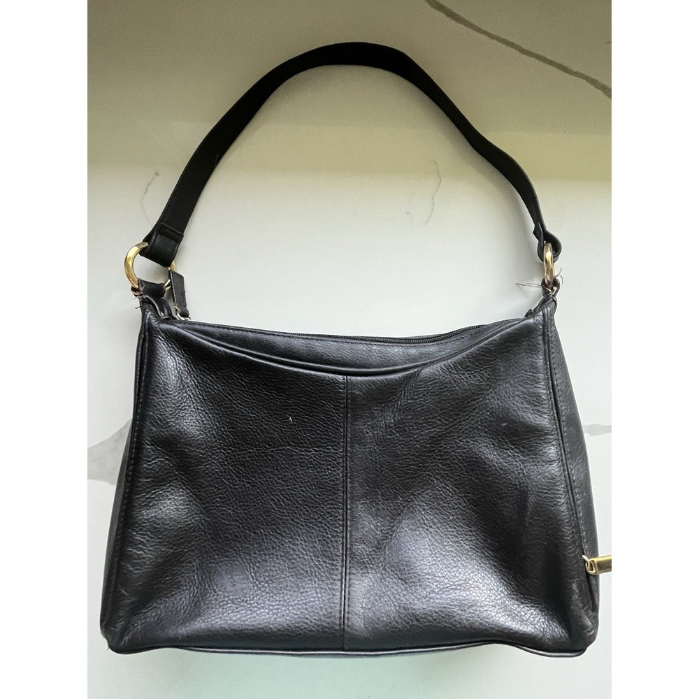 Vintage Laura Scott Brown Leather Purse Shoulder Strap Hidden Side Zipper Pocket